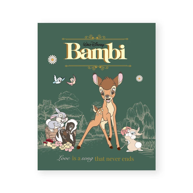Disney Bambi book cover with characters and text on a green background