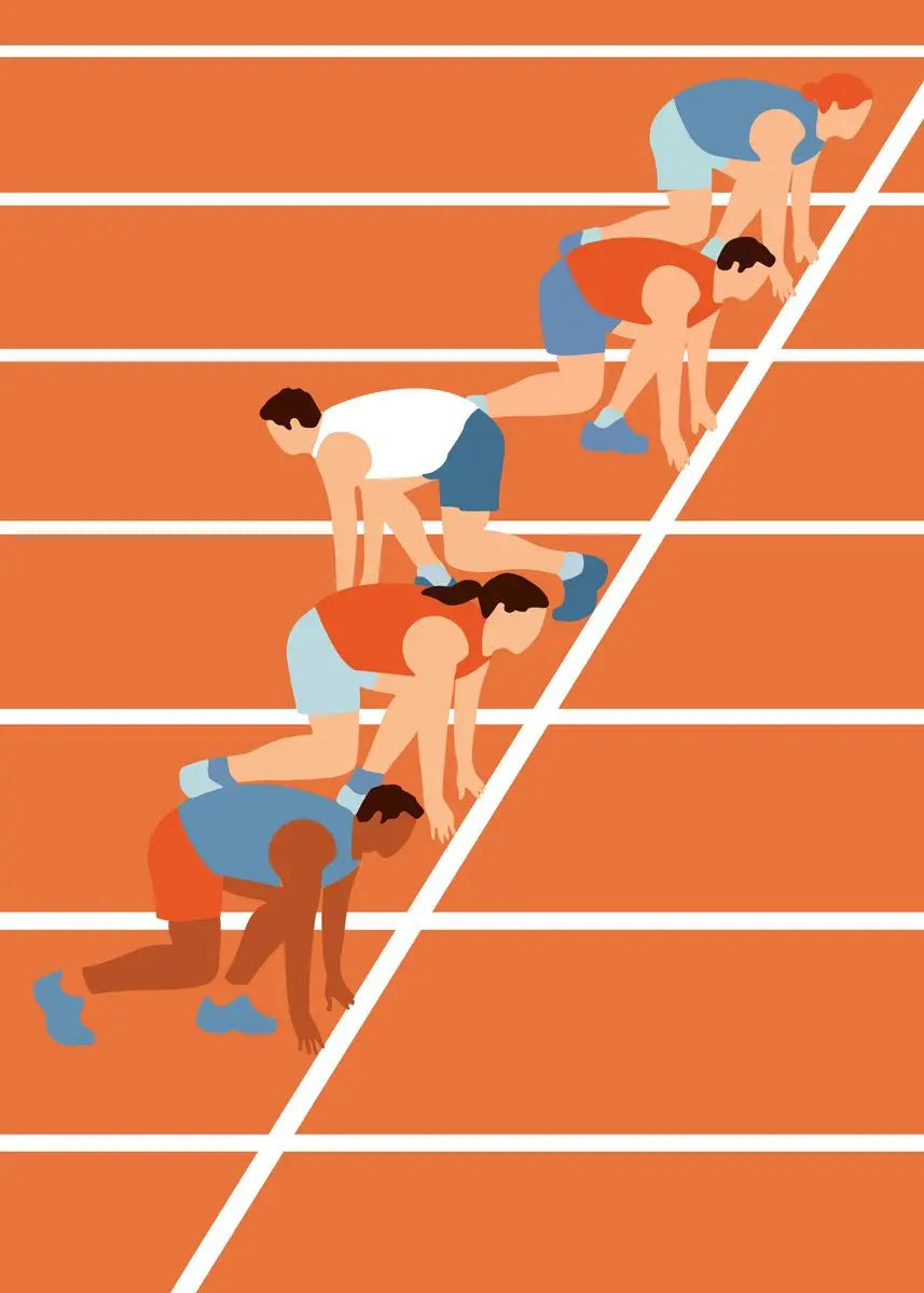 Illustration of runners in a starting position on a track