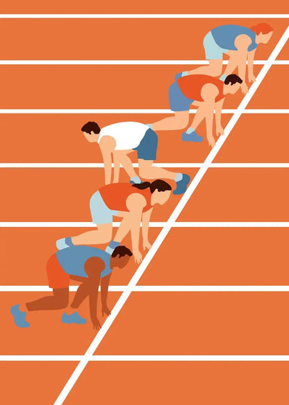 Illustration of runners in a starting position on a track