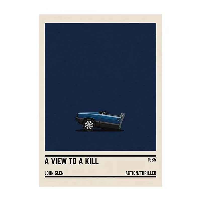 Movie poster for 'A View to a Kill' with a blue car on a dark blue background