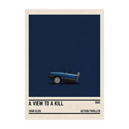 Movie poster for 'A View to a Kill' with a blue car on a dark blue background