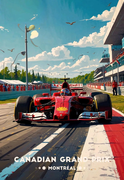 Formula 1 car on a racetrack with 'Canadian Grand Prix Montreal' text