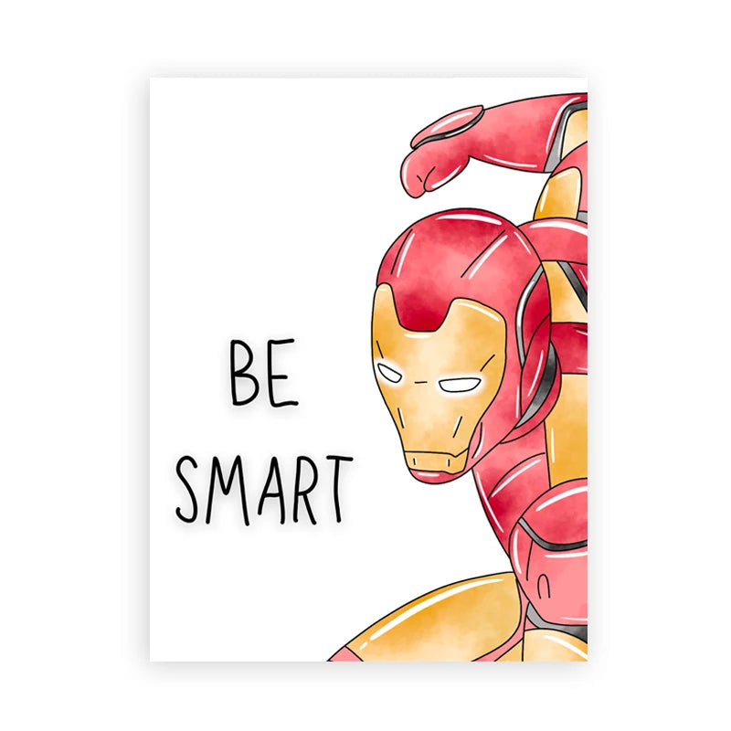 Illustration of Iron Man with 'Be Smart' text on a white background