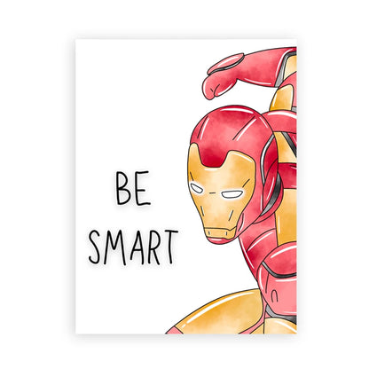 Illustration of Iron Man with 'Be Smart' text on a white background