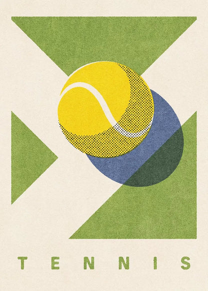 Geometric design with a tennis ball and the word 'TENNIS' on a beige background