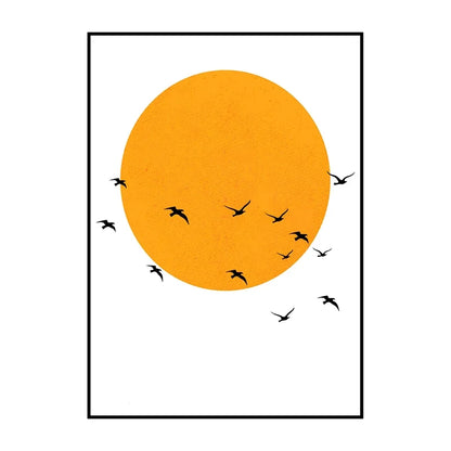 Orange circle with black birds on a white background