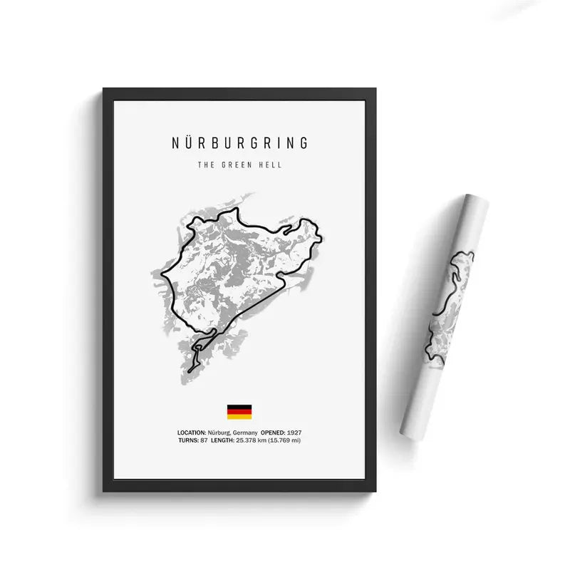 Framed map poster of Nurburgring with a pen on a white background