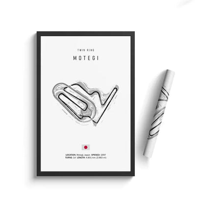 Framed map of Twin Ring Motegi with a pen on a white background