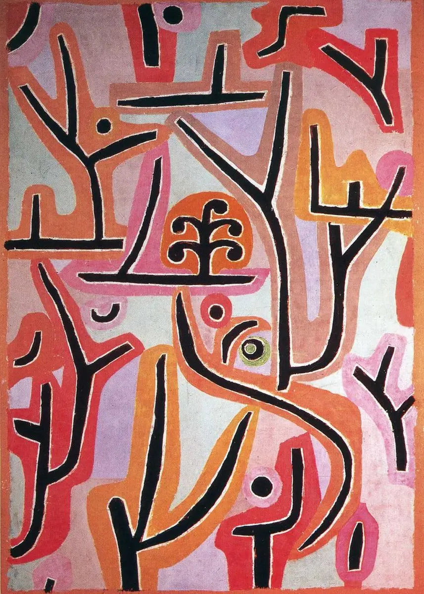 Abstract artwork with black lines on a multicolored background