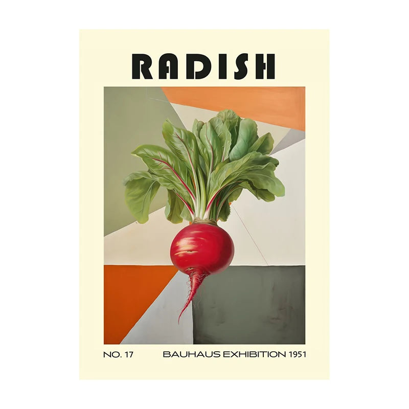 Poster of a radish with geometric background and 'RADISH' text