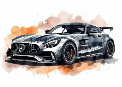 Sports car with a watercolor background