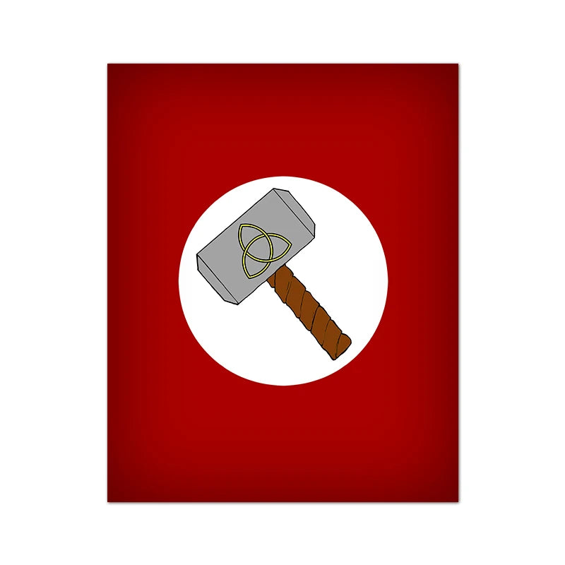 Illustration of a hammer with a symbol on a red background