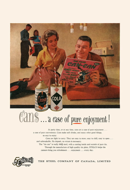 Vintage advertisement for 'Can-Can' cola featuring a family in a kitchen setting.