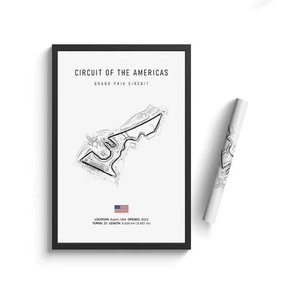 Framed map of Circuit of the Americas Grand Prix Circuit on a white background