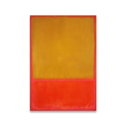 Abstract art piece with a large orange square and a smaller red square on a white background