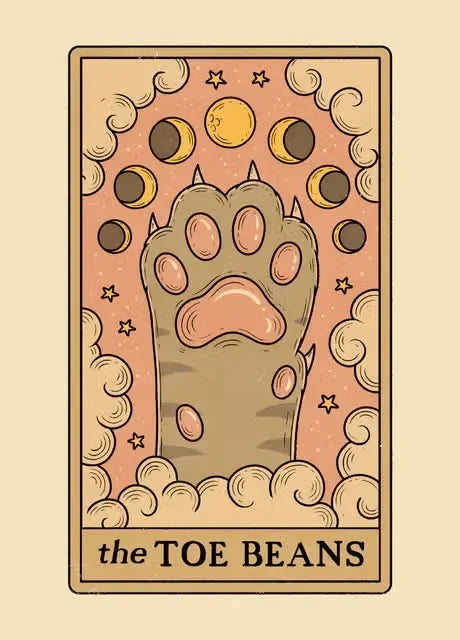 Illustration of a paw print with 'the TOE BEANS' text on a beige background