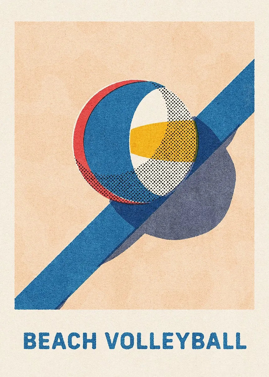 Abstract design of a beach volleyball with text on a beige background