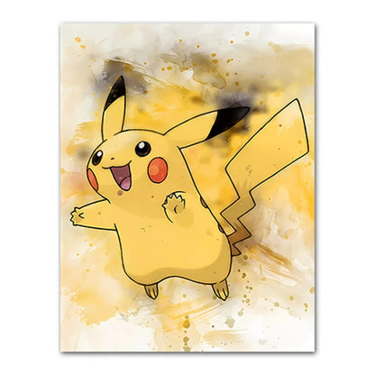 Illustration of Pikachu on a watercolor background