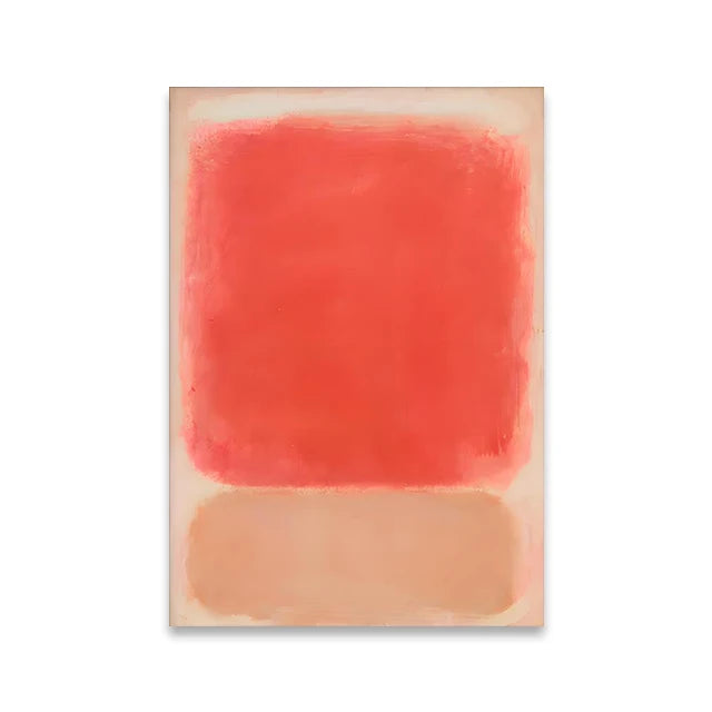 Abstract art piece with a large red square and smaller orange rectangle on a beige background