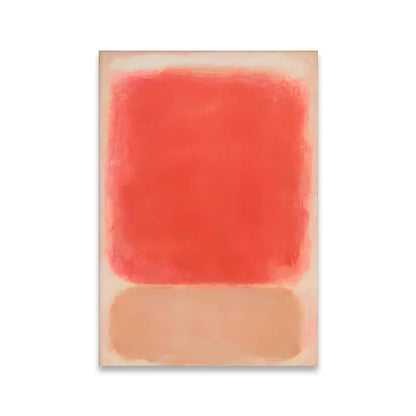 Abstract art piece with a large red square and smaller orange rectangle on a beige background