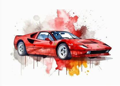 Red sports car on a colorful abstract background