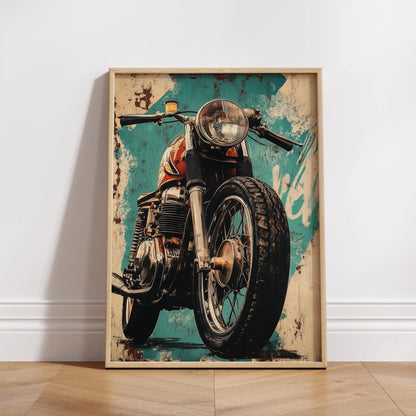 Framed poster of a motorcycle on a textured background