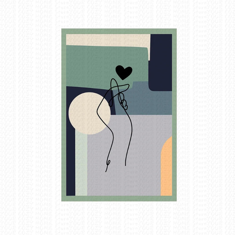 Abstract art print with geometric shapes and a heart on a white background