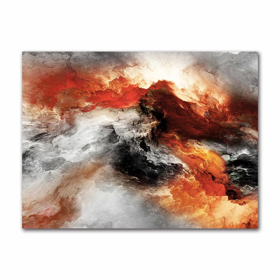 Abstract artwork with fiery colors on a white background