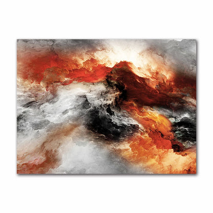 Abstract artwork with fiery colors on a white background
