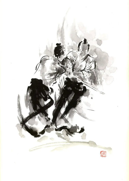 Abstract black ink brush strokes on a white background