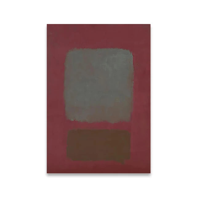 Abstract art piece with a red background and two brown rectangular shapes.