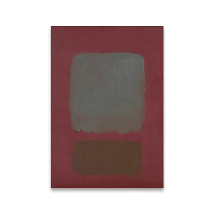 Abstract art piece with a red background and two brown rectangular shapes.