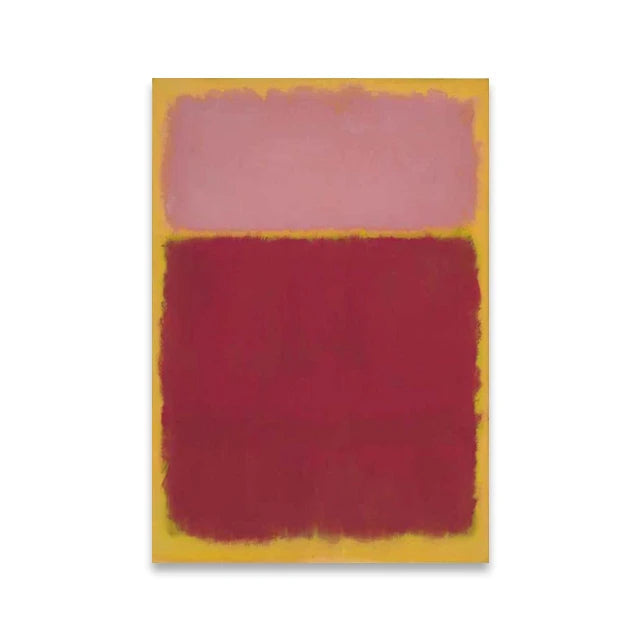 Abstract art piece with pink and red rectangles on a yellow background