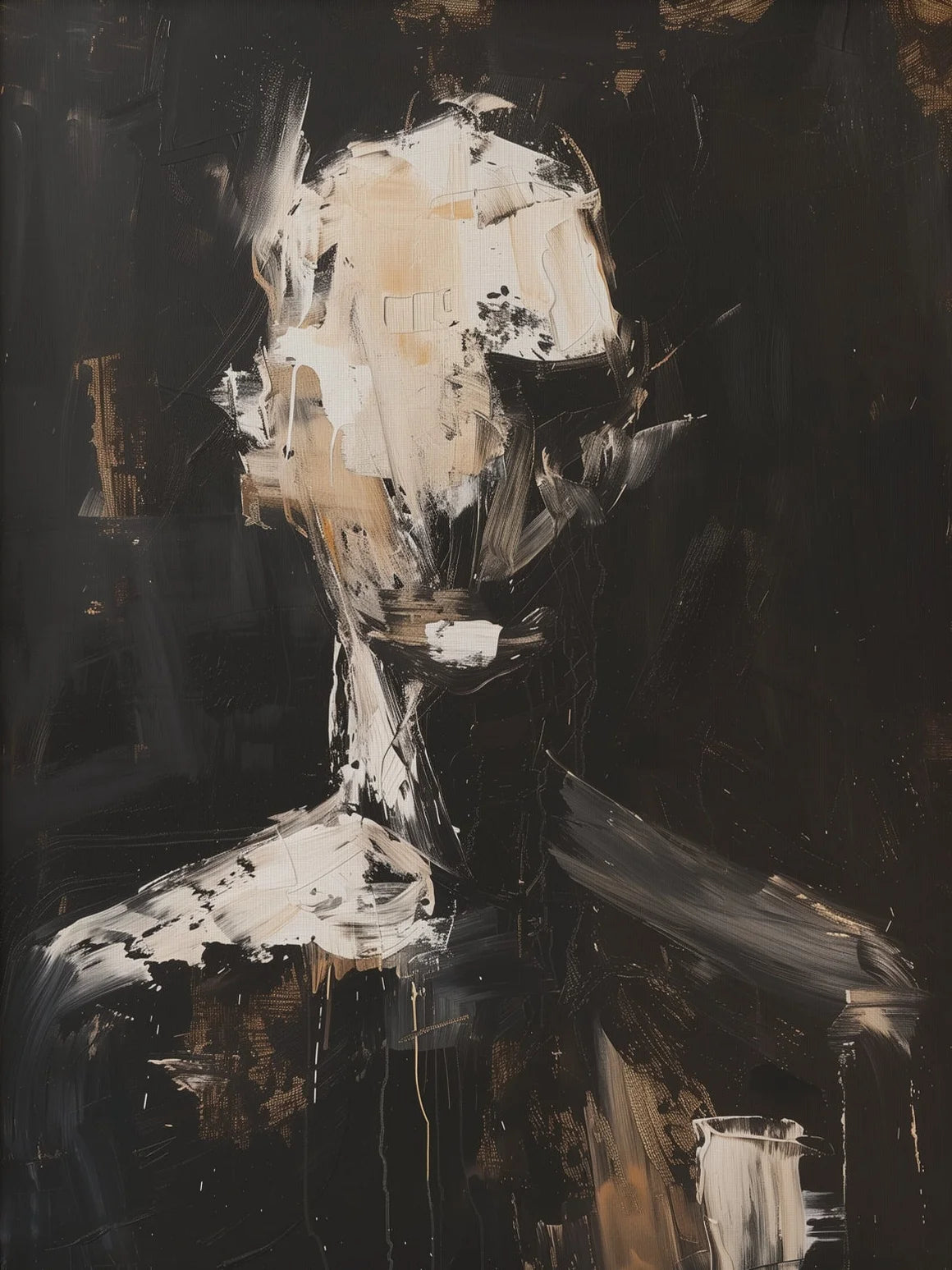 Abstract painting of a figure with a dark background
