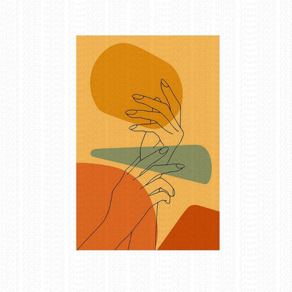 Abstract art print with line drawings of hands on a warm color palette.