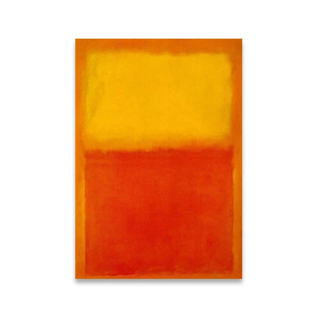 Abstract art piece with two rectangular color blocks, one yellow and one orange, on a white background.