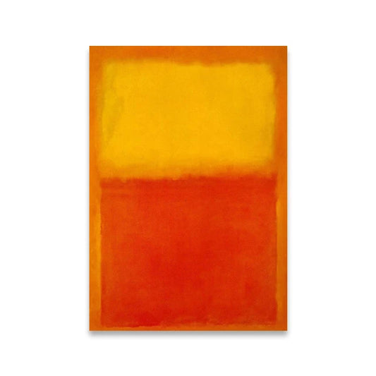 Abstract art piece with two rectangular color blocks, one yellow and one orange, on a white background. Canvas & Curio