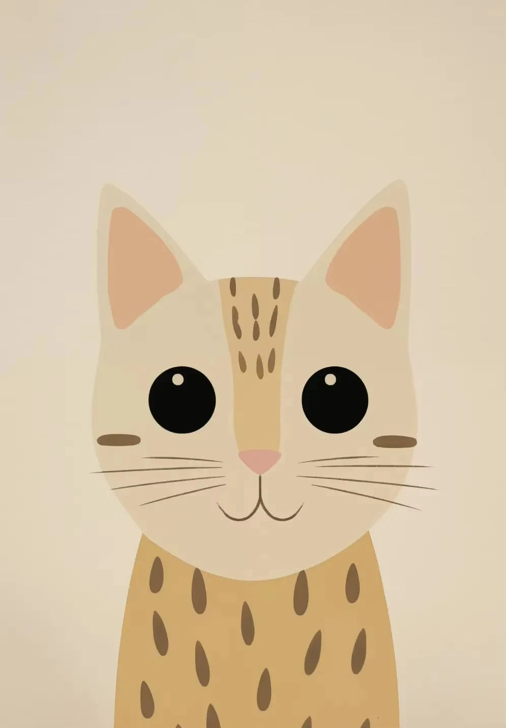 Cartoon cat face with a beige background