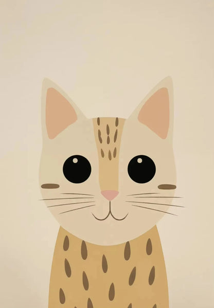 Cartoon cat face with a beige background