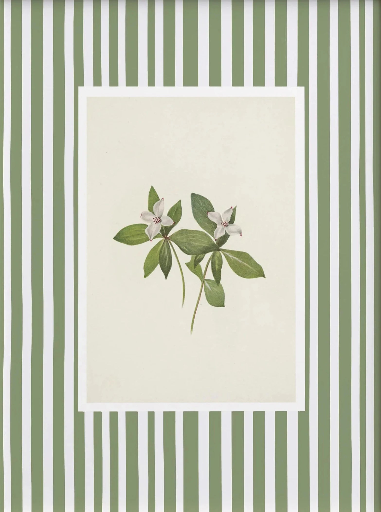 Card with floral design on a green and white striped background
