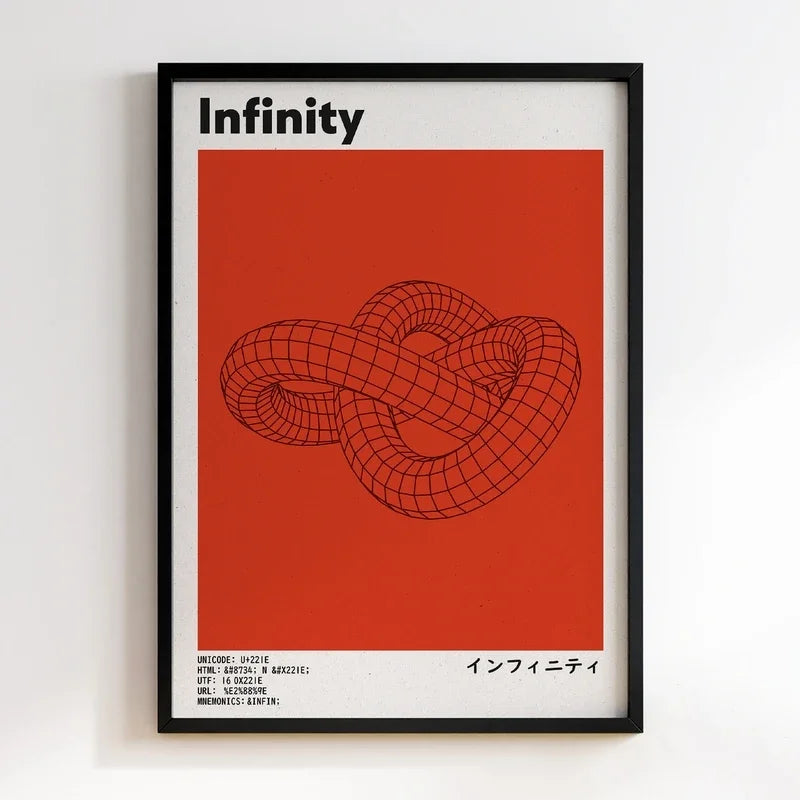 Poster with a knot design and 'Infinity' text on a red background