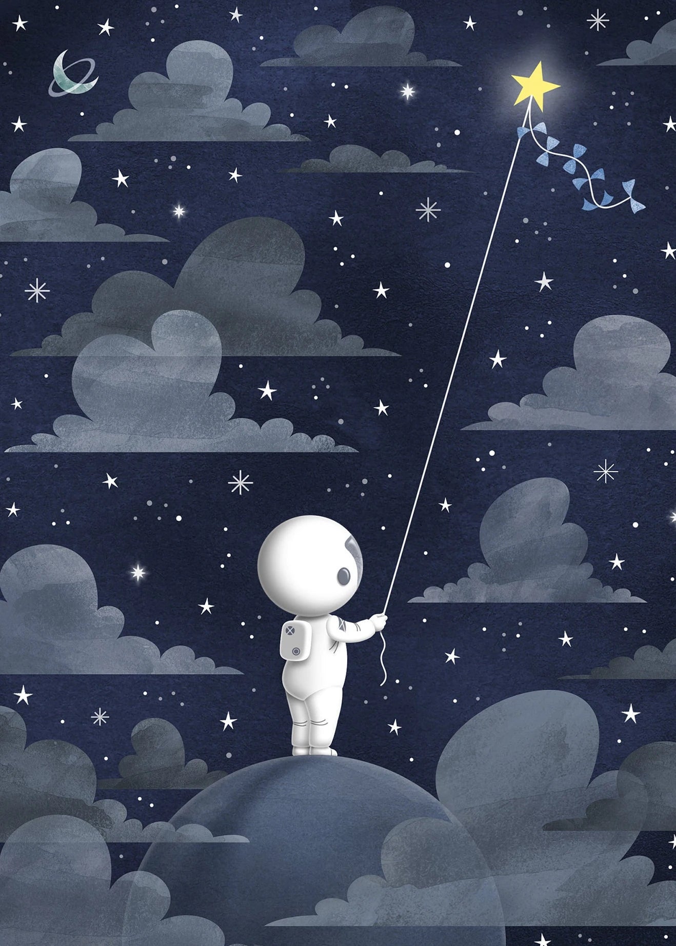 Illustration of an astronaut on a cloud holding a star