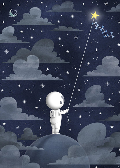 Illustration of an astronaut on a cloud holding a star