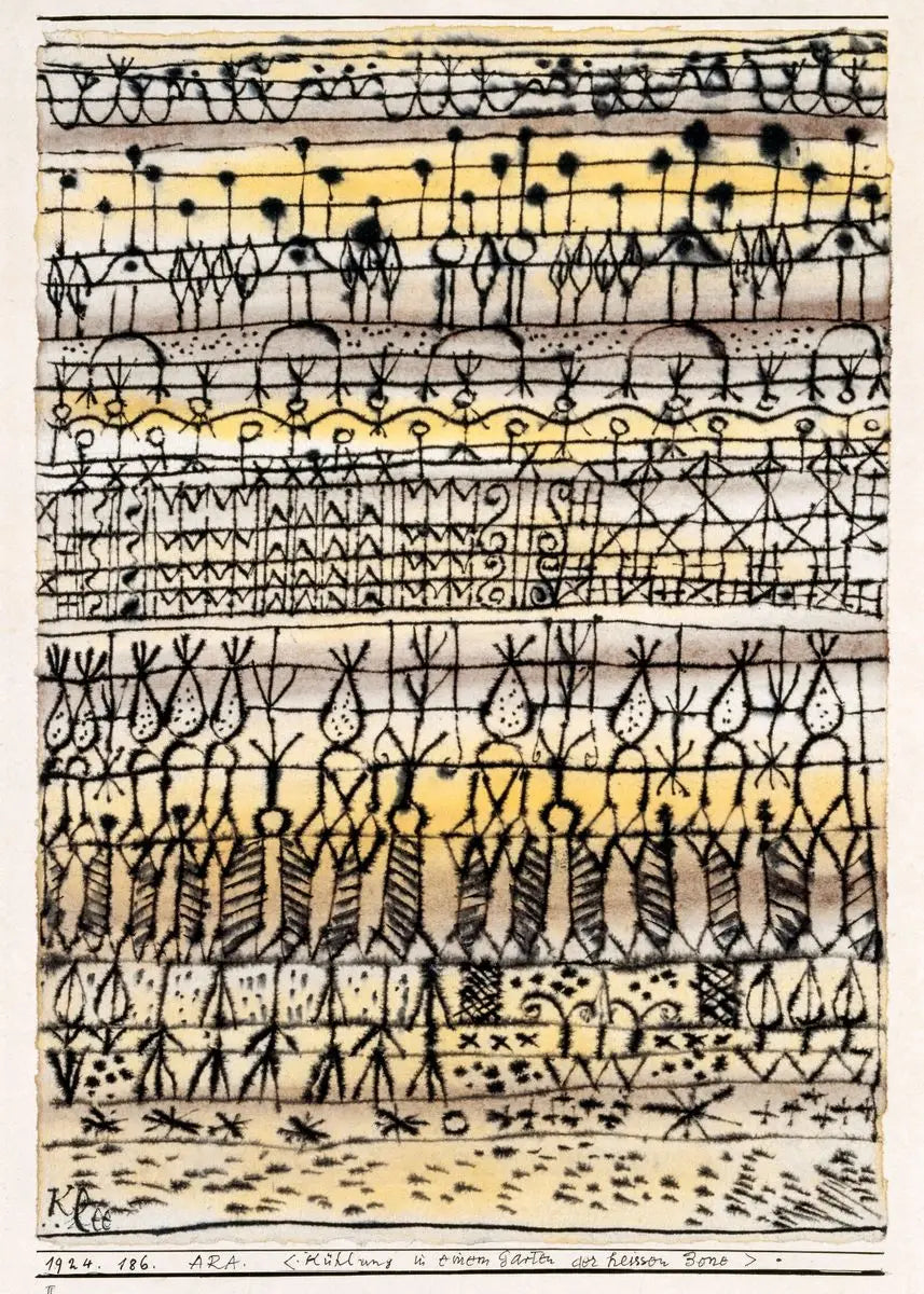 Abstract art with black line patterns on a beige background