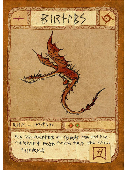 Cartoon dragon on a textured brown background with decorative elements
