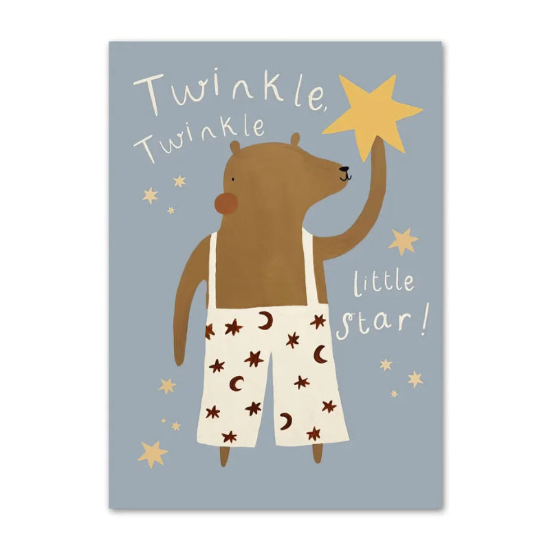 Illustration of a bear holding a star with text on a blue background