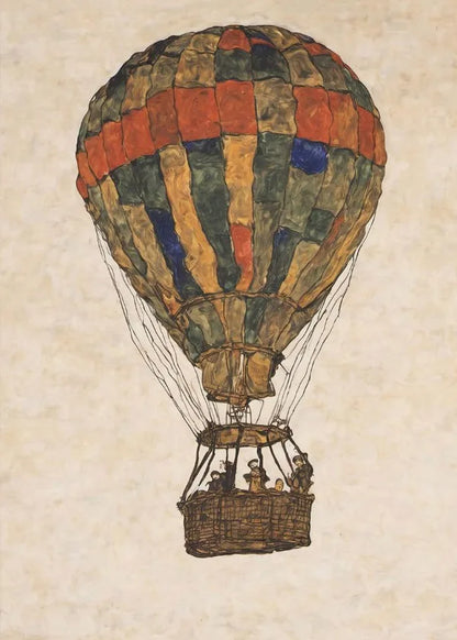 Colorful hot air balloon with a textured beige background