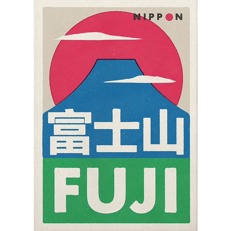 Vintage-style poster of Mount Fuji with 'Nippon' branding