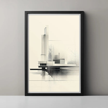 Framed abstract art print on a gray wall