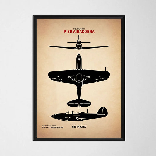 Framed poster of a black airplane silhouette with text on a beige background Canvas & Curio